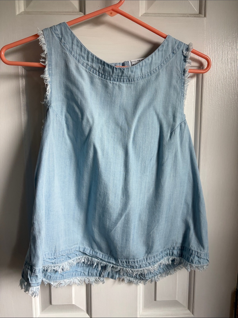 For The Republic Light Blue Denim Tank with Frayed Hem